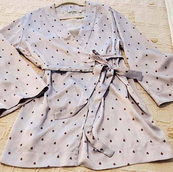 Roller Rabbit Lavender+Cranberry Tear Drop Silky Waffled Short Robe, OS, EUC - Picture 8 of 16